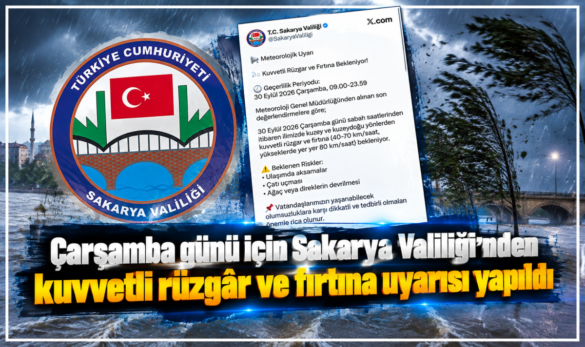 Çarşamba günü için Sakarya Valiliği’nden kuvvetli rüzgâr ve fırtına uyarısı yapıldı