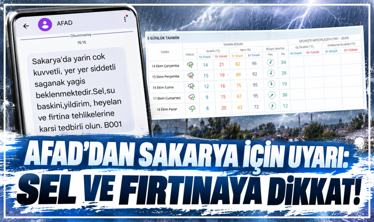 AFAD’DAN SAKARYA İÇİN UYARI: SEL VE FIRTINAYA DİKKAT!